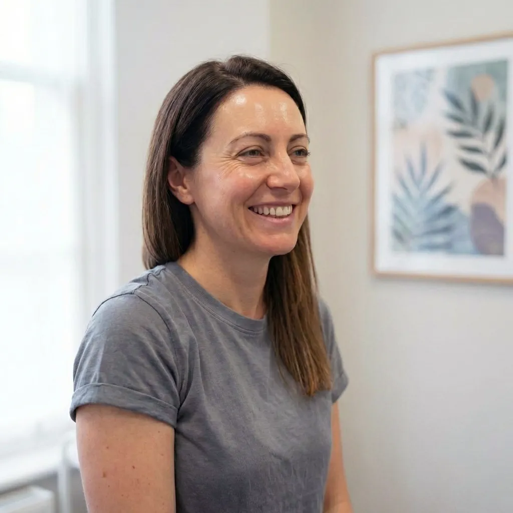 a female client smiling following a vitamin booster injection